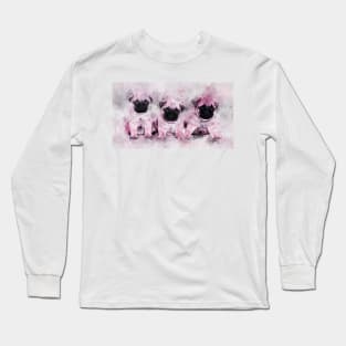 Pink Pug Puppies. Dog Watercolor Portrait 01 Long Sleeve T-Shirt